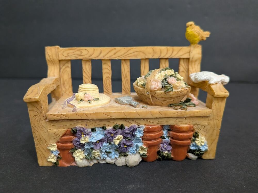 Vintage 1993 Dezine Garden Bench Trinket Box Cottagecore Grandmacore 3D Resin